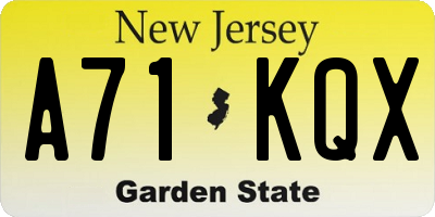 NJ license plate A71KQX