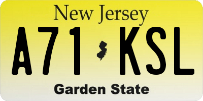 NJ license plate A71KSL