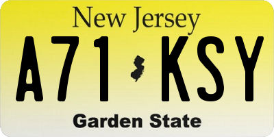 NJ license plate A71KSY