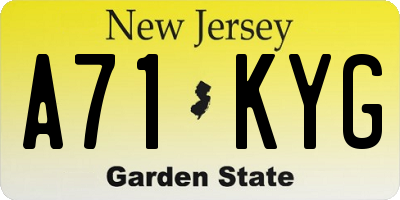NJ license plate A71KYG