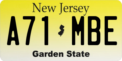 NJ license plate A71MBE
