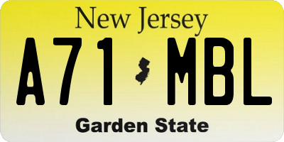 NJ license plate A71MBL