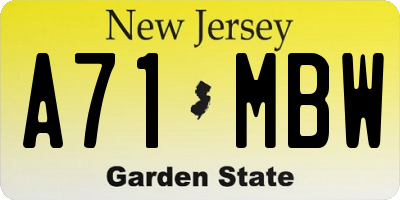 NJ license plate A71MBW