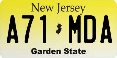 NJ license plate A71MDA