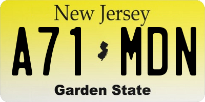 NJ license plate A71MDN