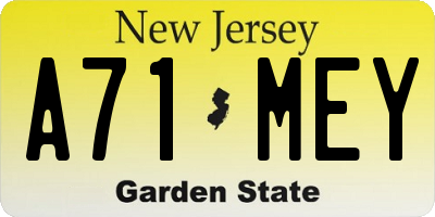 NJ license plate A71MEY