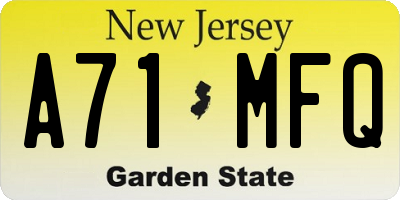 NJ license plate A71MFQ