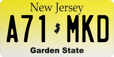 NJ license plate A71MKD