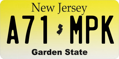 NJ license plate A71MPK