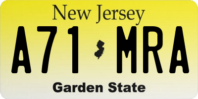 NJ license plate A71MRA