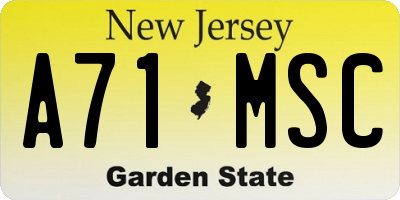 NJ license plate A71MSC