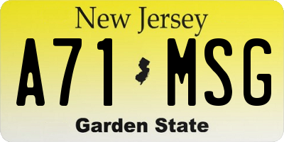 NJ license plate A71MSG