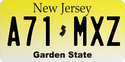 NJ license plate A71MXZ