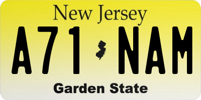NJ license plate A71NAM