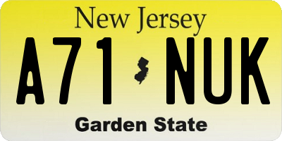 NJ license plate A71NUK