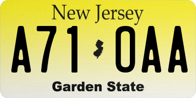 NJ license plate A71OAA