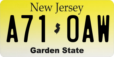 NJ license plate A71OAW