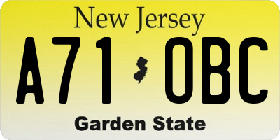 NJ license plate A71OBC