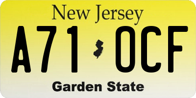 NJ license plate A71OCF
