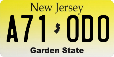 NJ license plate A71ODO