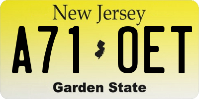 NJ license plate A71OET