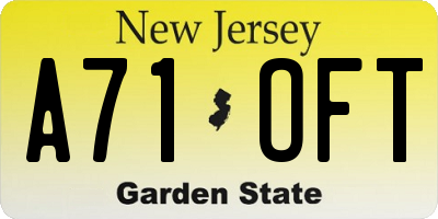 NJ license plate A71OFT