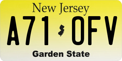 NJ license plate A71OFV