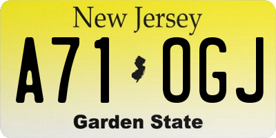 NJ license plate A71OGJ