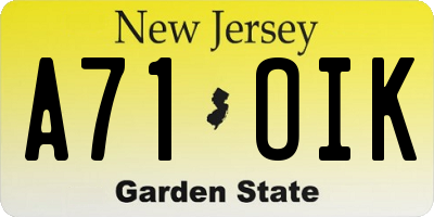 NJ license plate A71OIK