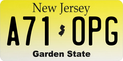 NJ license plate A71OPG