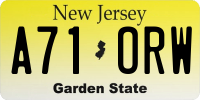 NJ license plate A71ORW