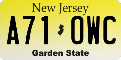 NJ license plate A71OWC