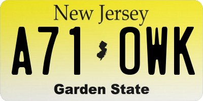 NJ license plate A71OWK