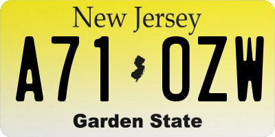 NJ license plate A71OZW