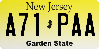 NJ license plate A71PAA