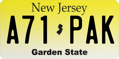 NJ license plate A71PAK