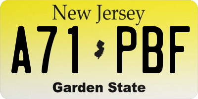 NJ license plate A71PBF