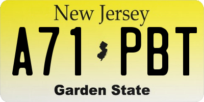 NJ license plate A71PBT