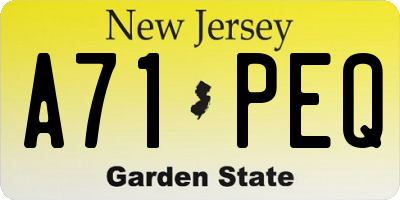 NJ license plate A71PEQ