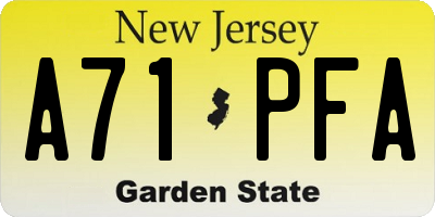 NJ license plate A71PFA