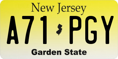 NJ license plate A71PGY