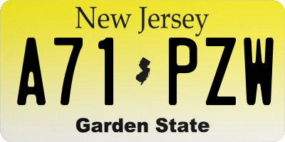 NJ license plate A71PZW