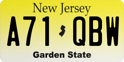 NJ license plate A71QBW