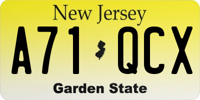 NJ license plate A71QCX