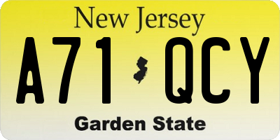 NJ license plate A71QCY