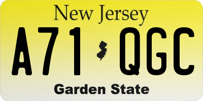 NJ license plate A71QGC