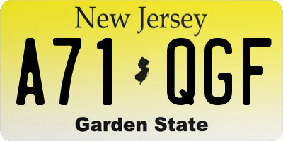 NJ license plate A71QGF