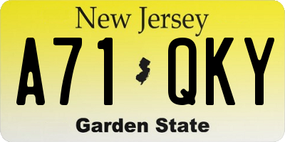 NJ license plate A71QKY