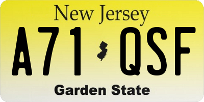 NJ license plate A71QSF