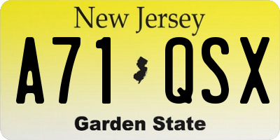 NJ license plate A71QSX